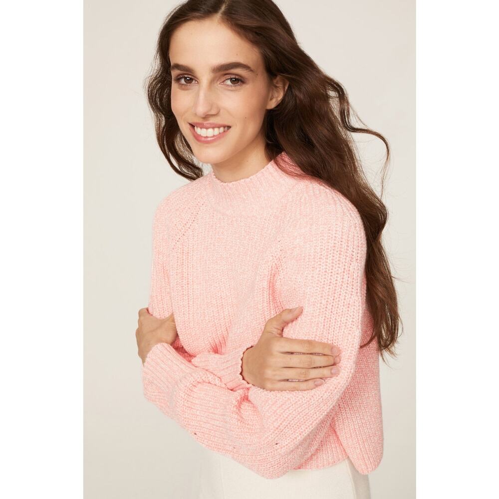 Club Monaco Pink Ribbed Knit Boxy Mock Neck Long Sleeve Pullover Sweater - Picture 5 of 16